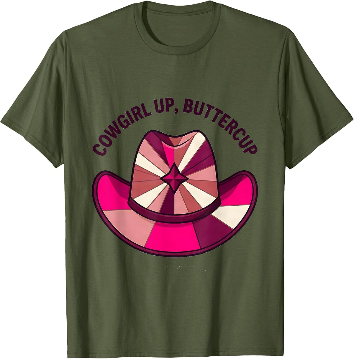 Cowgirl Up Buttercup Pink Western Design T-Shirt - Olive Green