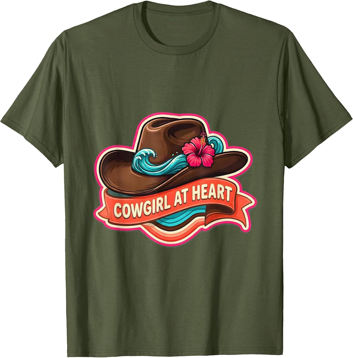 Men's Cowgirl At Heart Western Spirit Design T-Shirt - Olive Green