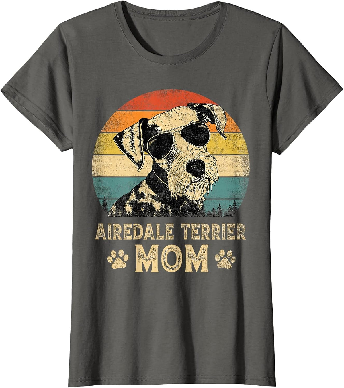Vintage Airedale Terrier Mom Dog Lovers Mother’s Day T-Shirt - Asphalt Grey