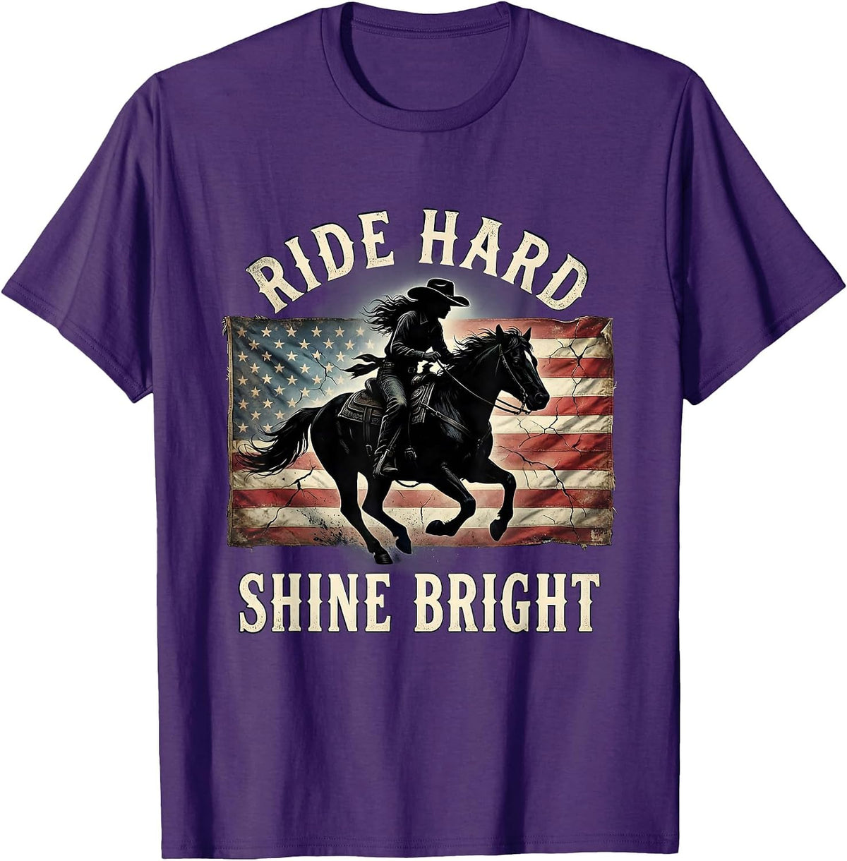 Ride Hard Shine Bright Western Cowgirl Design T-Shirt - Purple