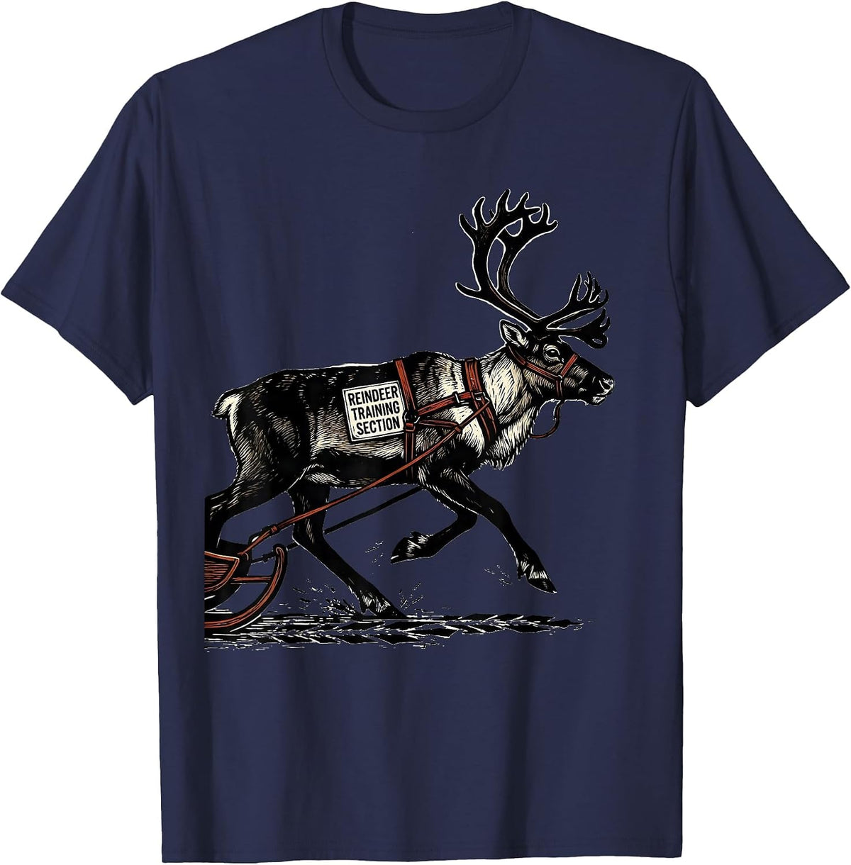 Men's Reindeer Training Section Funny Christmas Running Runner T-Shirt - Navy Blue