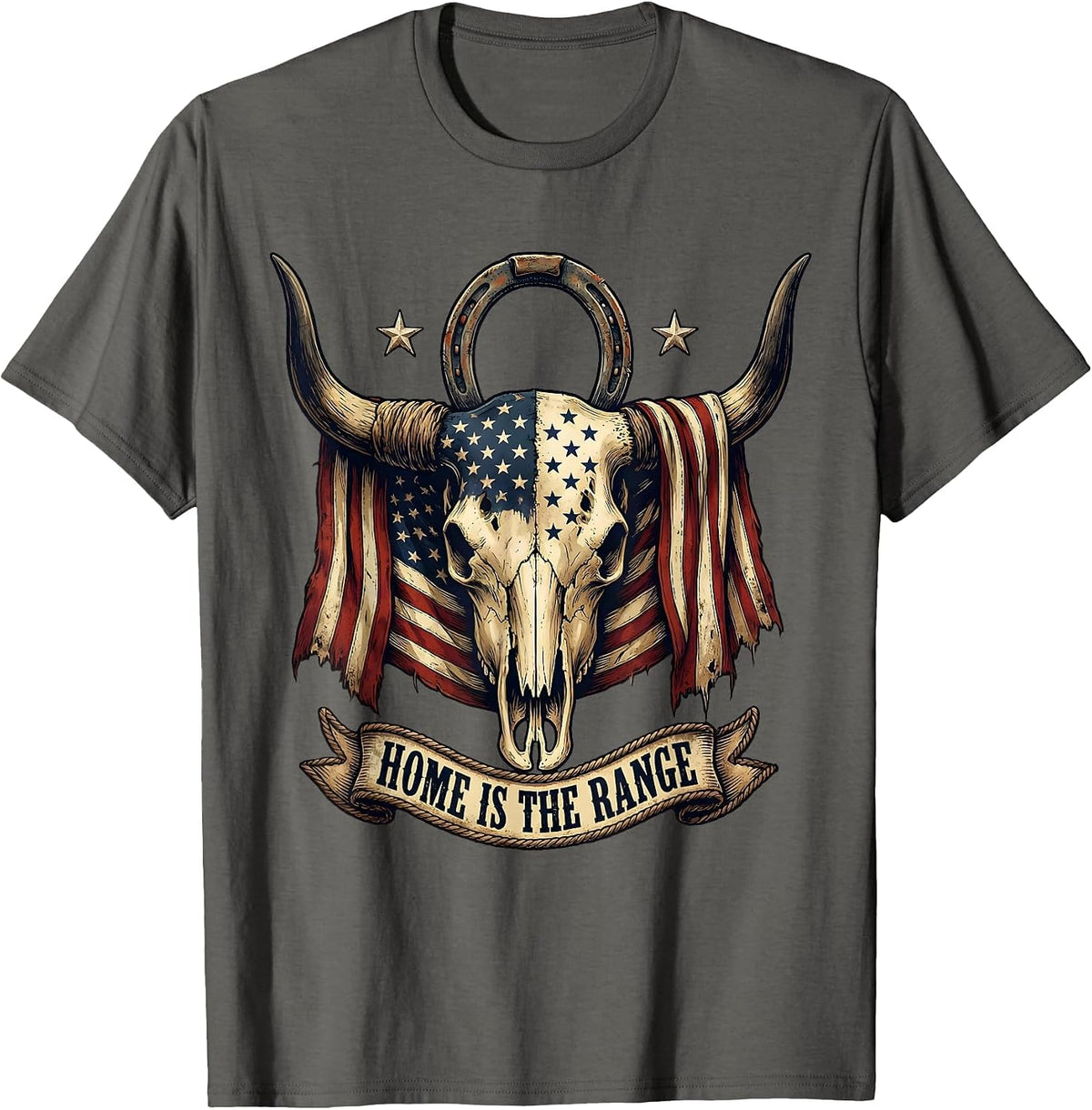 Home Is The Range Western Cowboy Design T-Shirt - Asphalt Grey