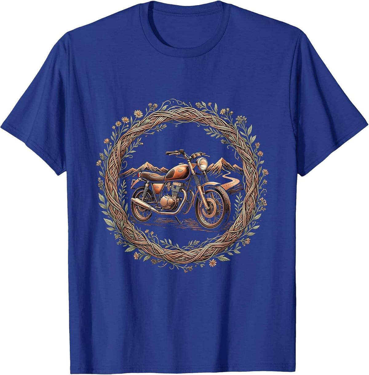 Mountain Road Motorcycle Freedom Ride Graphic T-Shirt - Royal Blue