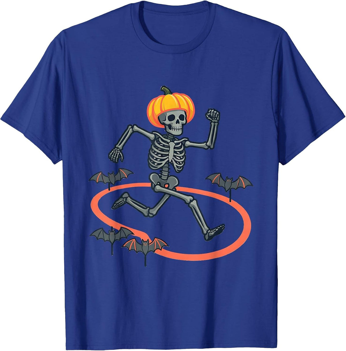 Cheerful Skeleton Runner Halloween 5K Fun Run T-Shirt - Royal Blue