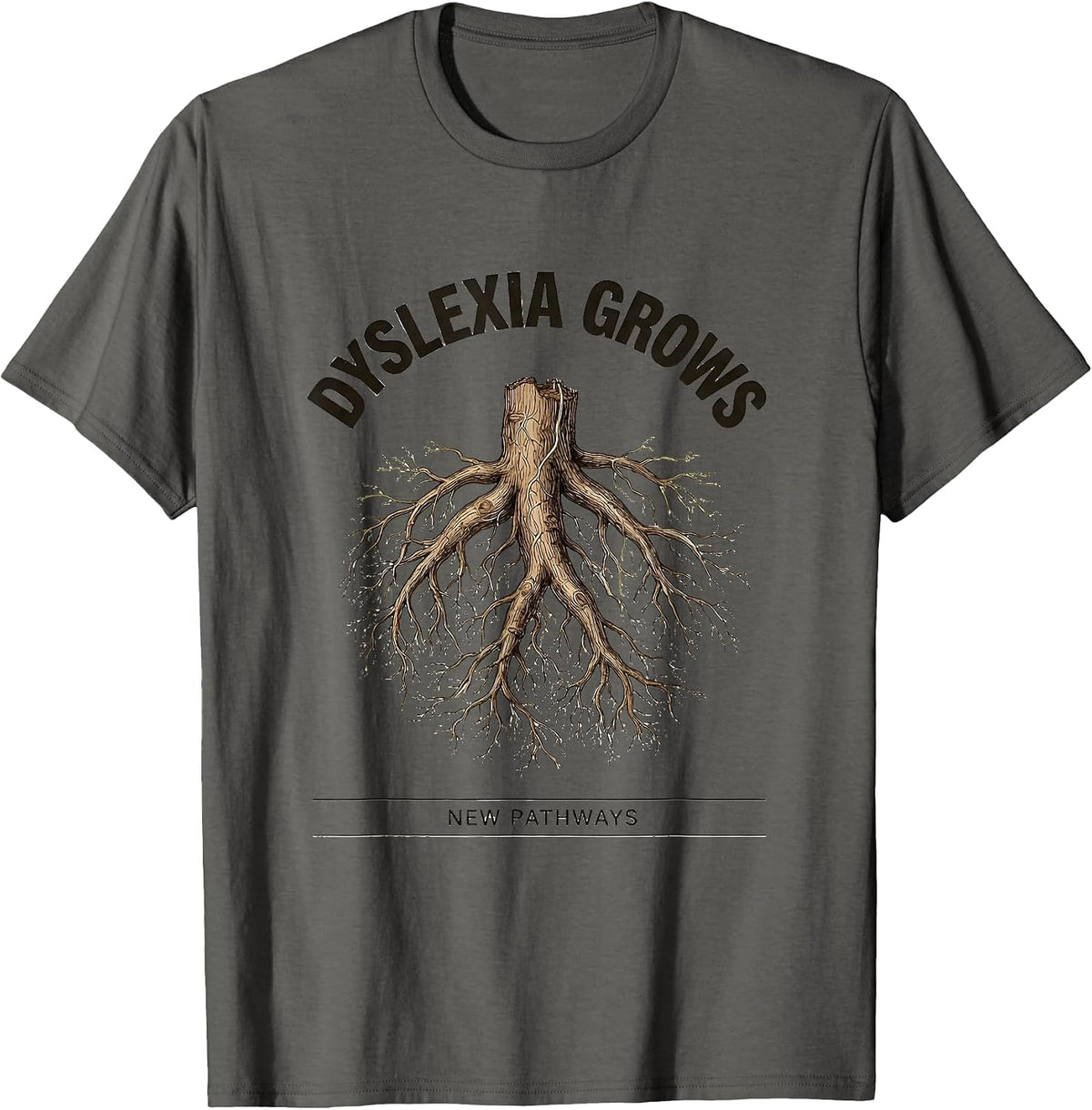 Dyslexia Grows New Pathways Botanical Teacher Awareness T-Shirt - Asphalt Grey
