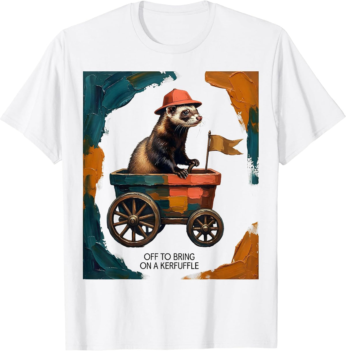 Men's Off To Bring On A Kerfuffle Funny Ferret Meme Humor T-Shirt - White