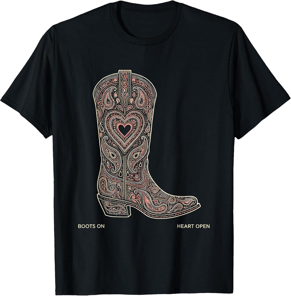 Men's Boots On Heart Open Girls Western Design T-Shirt - Black