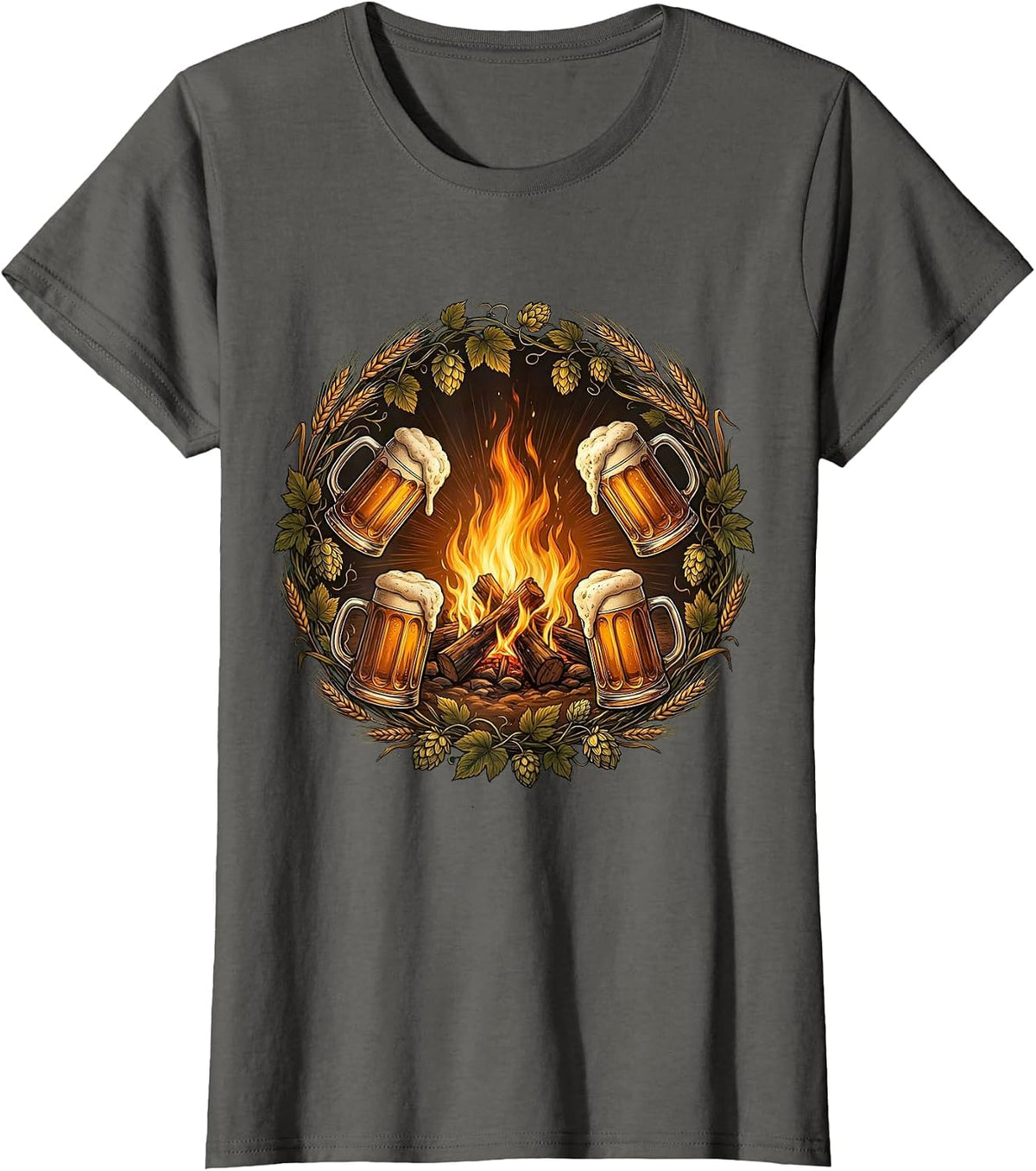 Women's Prost Campfire Mug Raise Illustration T-Shirt - Asphalt Grey