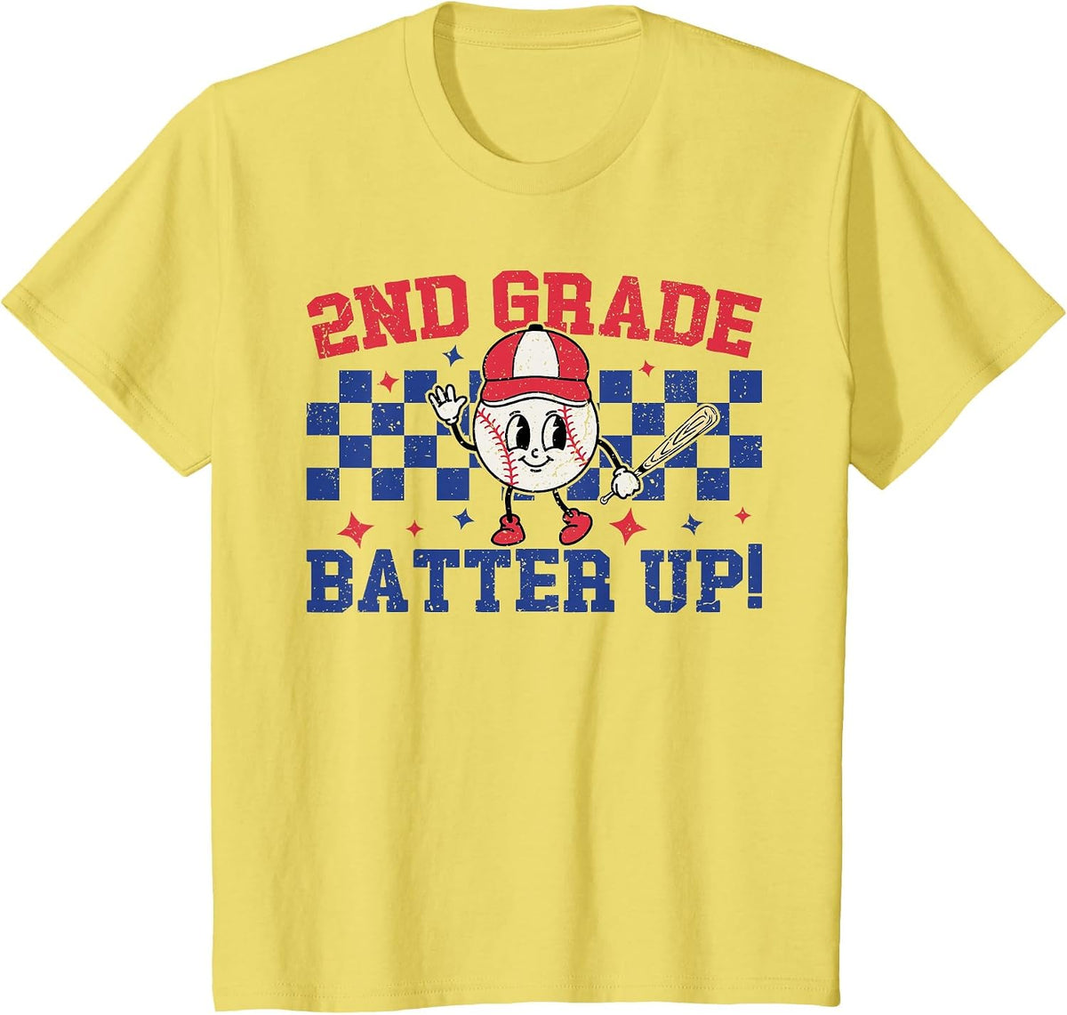 2nd Grade Batter Up Back to School Baseball Teacher Kids T-Shirt - Lemon Yellow