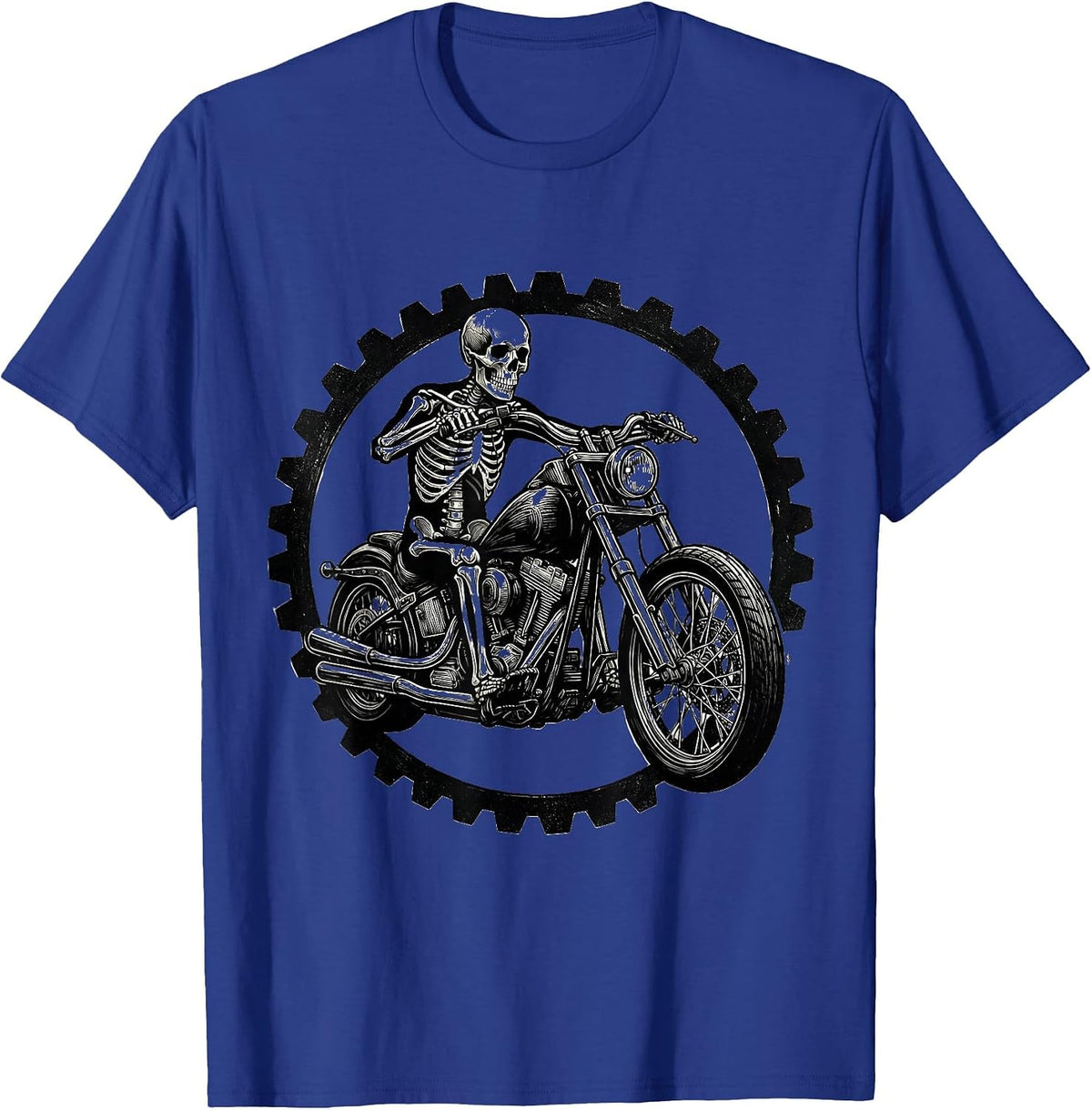 Men's Skeleton Riding a Chopper Motorcycle Graphic T-Shirt - Royal Blue