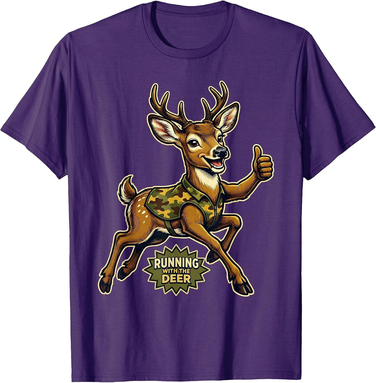 Running with the Deer Camo Hunting Design T-Shirt - Purple
