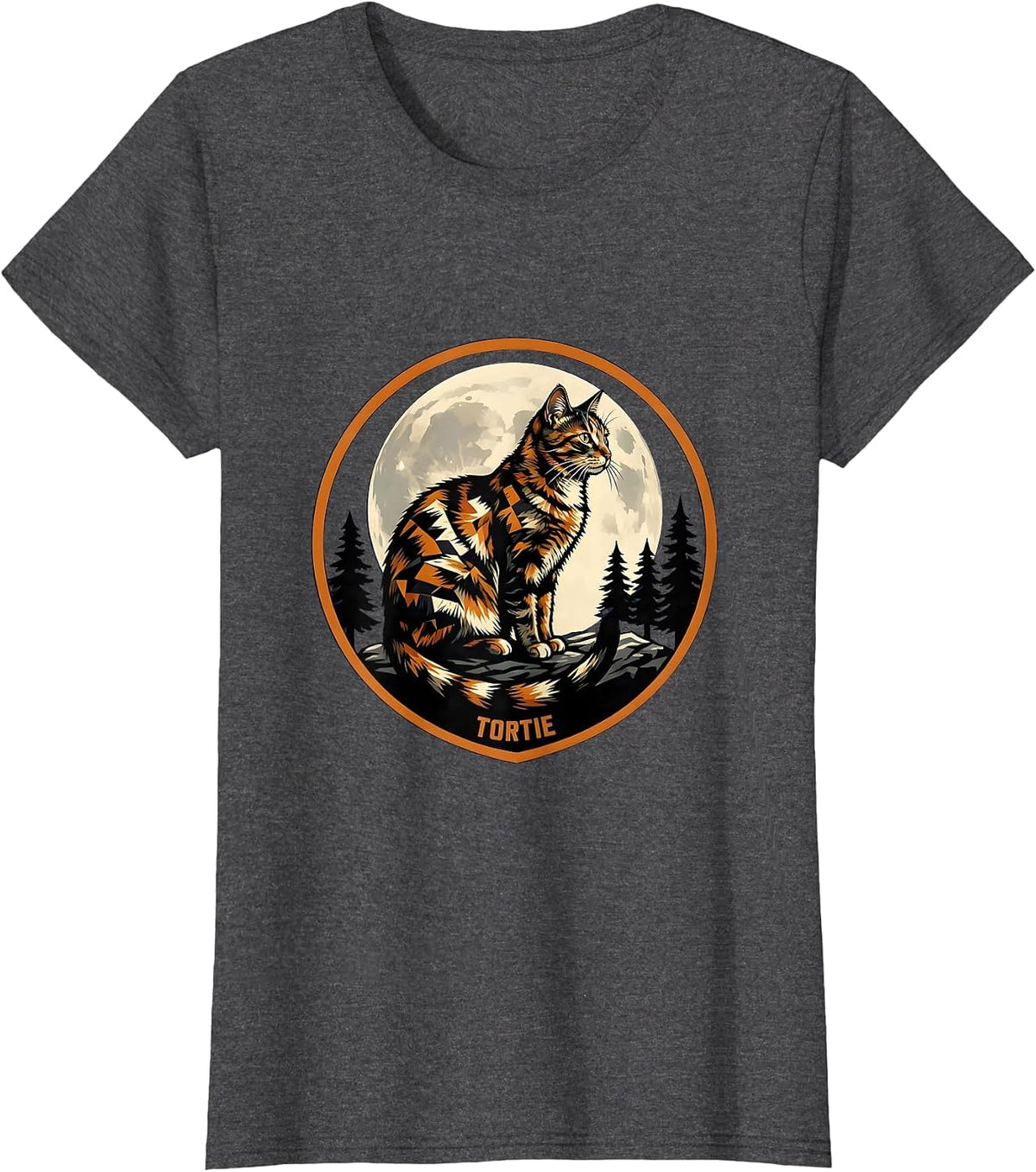 Women's Tortie 90s Retro Moonlit Cat Breed Portrait Vintage T-Shirt - Dark Heather Grey