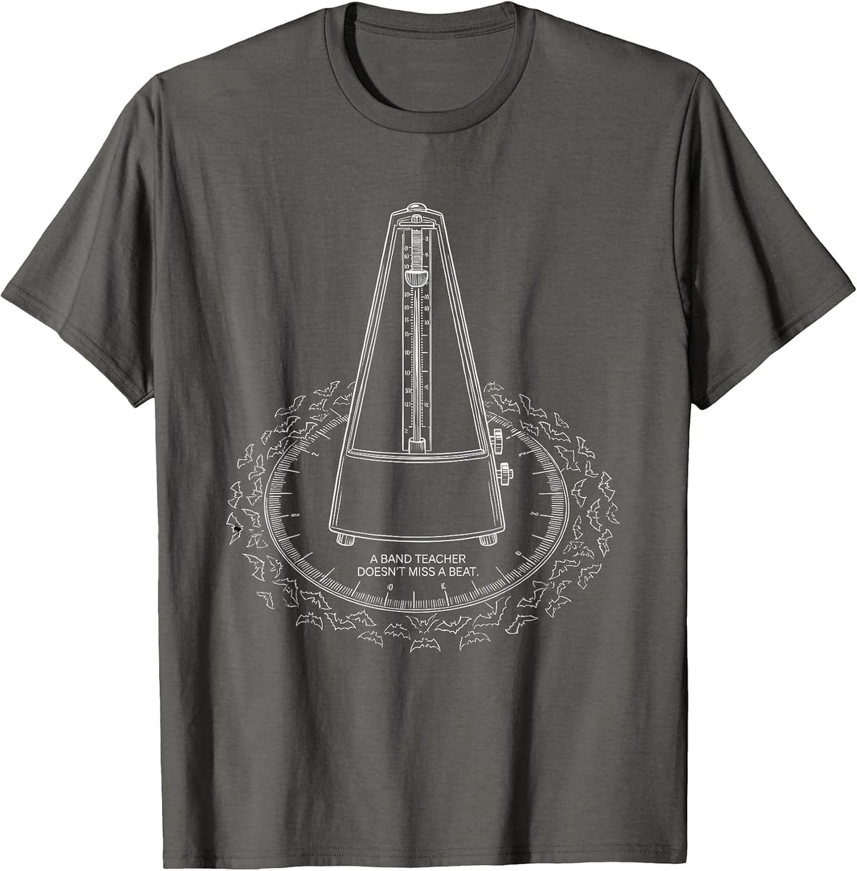 Men's A Band Teacher Doesn't Miss A Beat Funny Halloween Teacher T-Shirt - Asphalt Grey