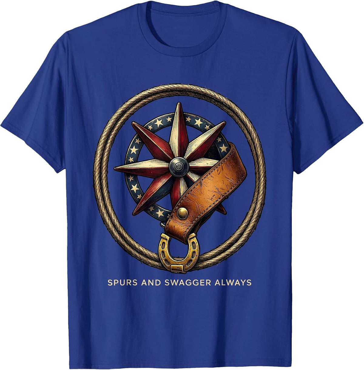 Men's Spurs and Swagger Cowboy Western Design T-Shirt - Royal Blue