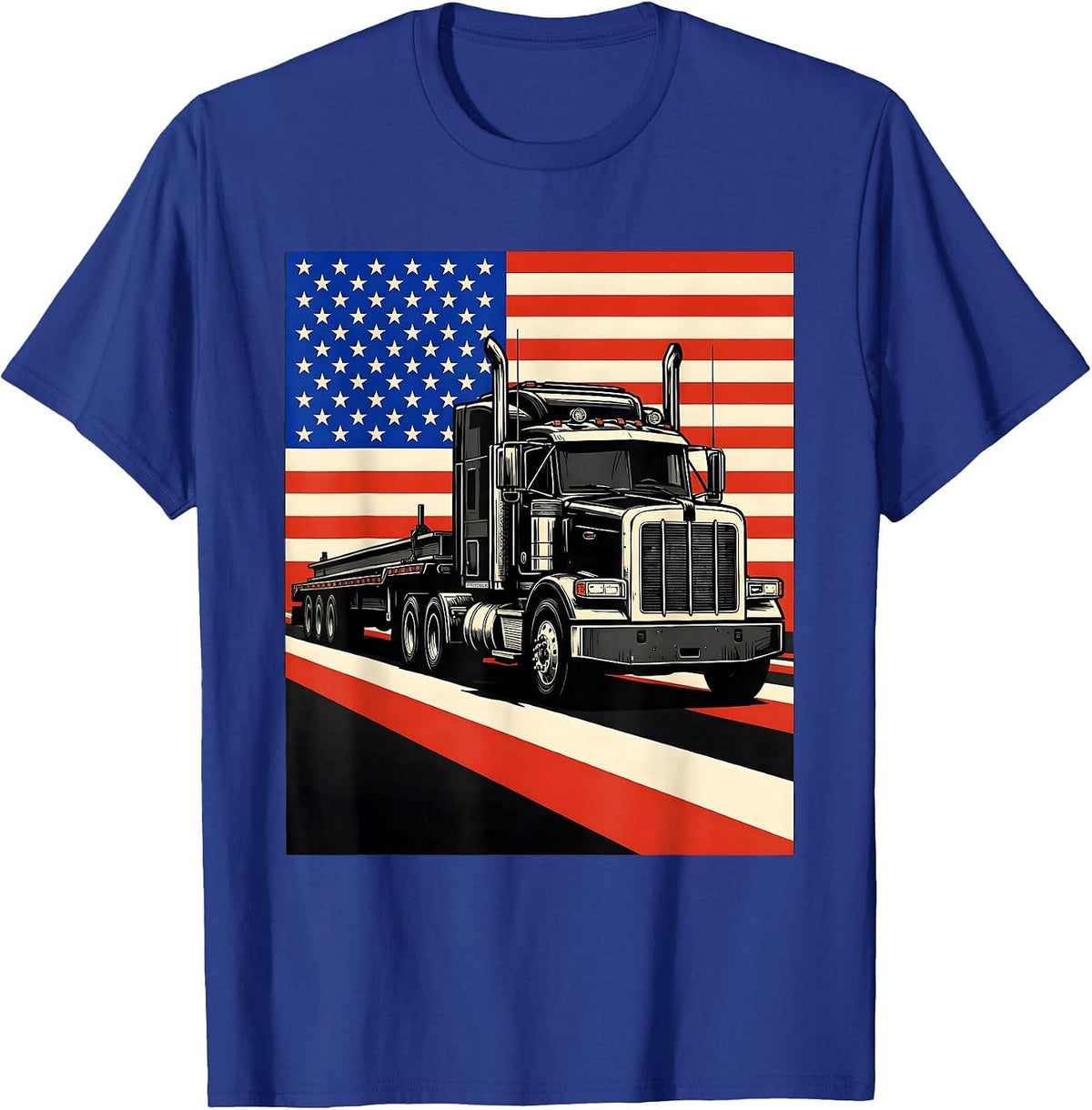 Tractor Flag American Flag Trucker Patriotic Pride T-Shirt - Royal Blue