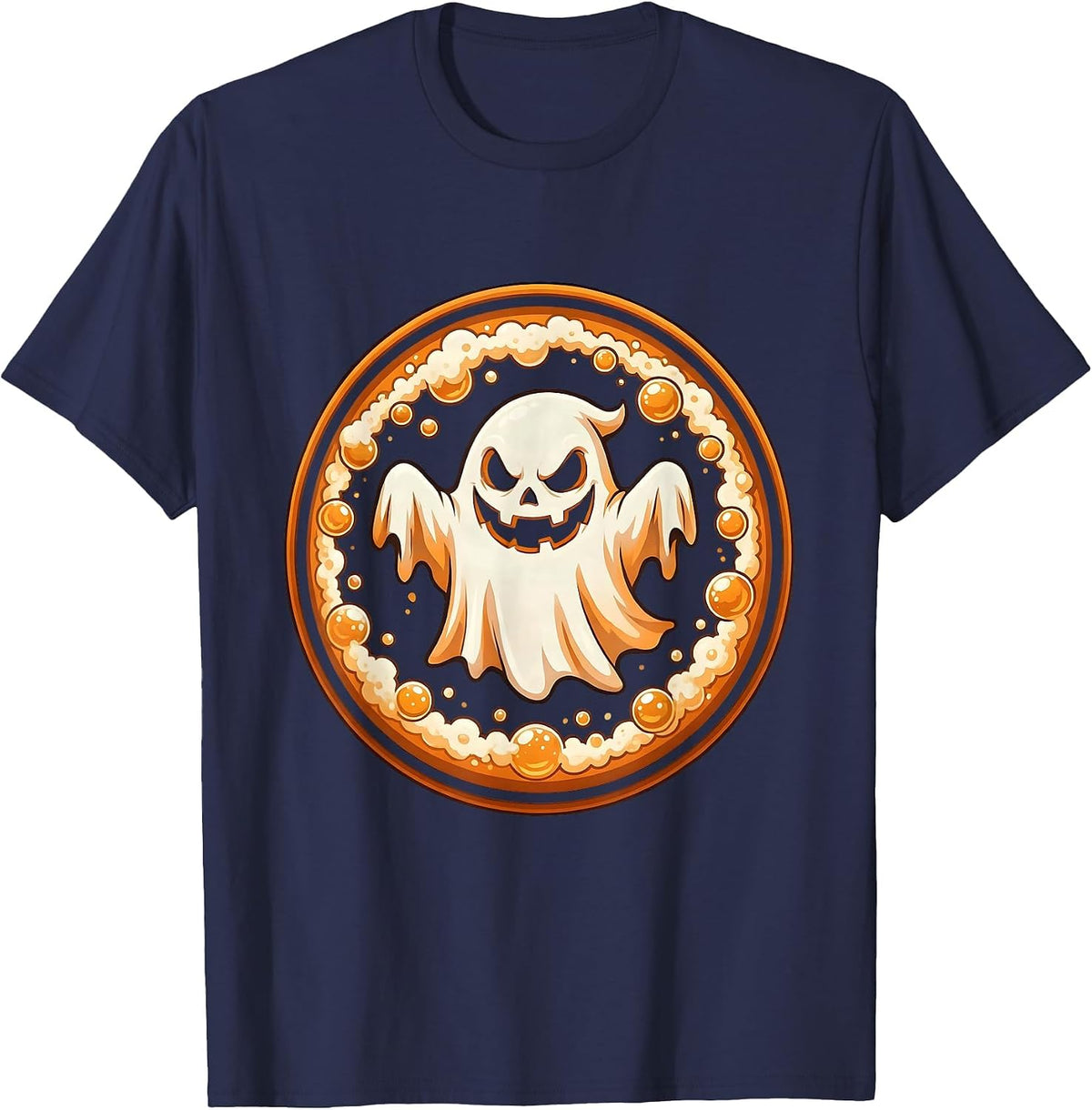 Ghost Beer Bubbles Grinning Spooky Halloween Design T-Shirt - Navy Blue
