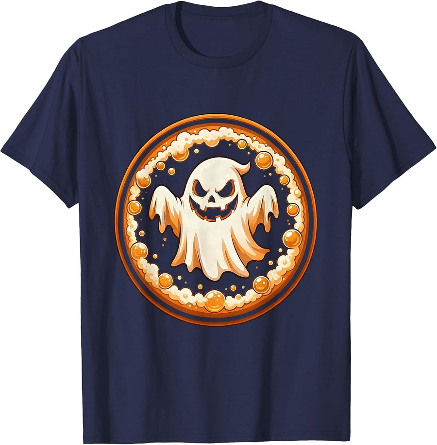 Ghost Beer Bubbles Grinning Spooky Halloween Design T-Shirt - Navy Blue