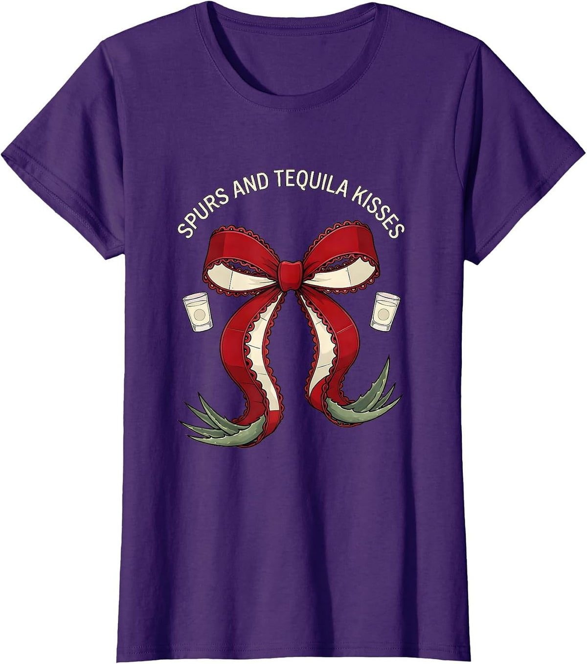 Women's Spurs and Tequila Kisses Cowgirl Design T-Shirt - Purple