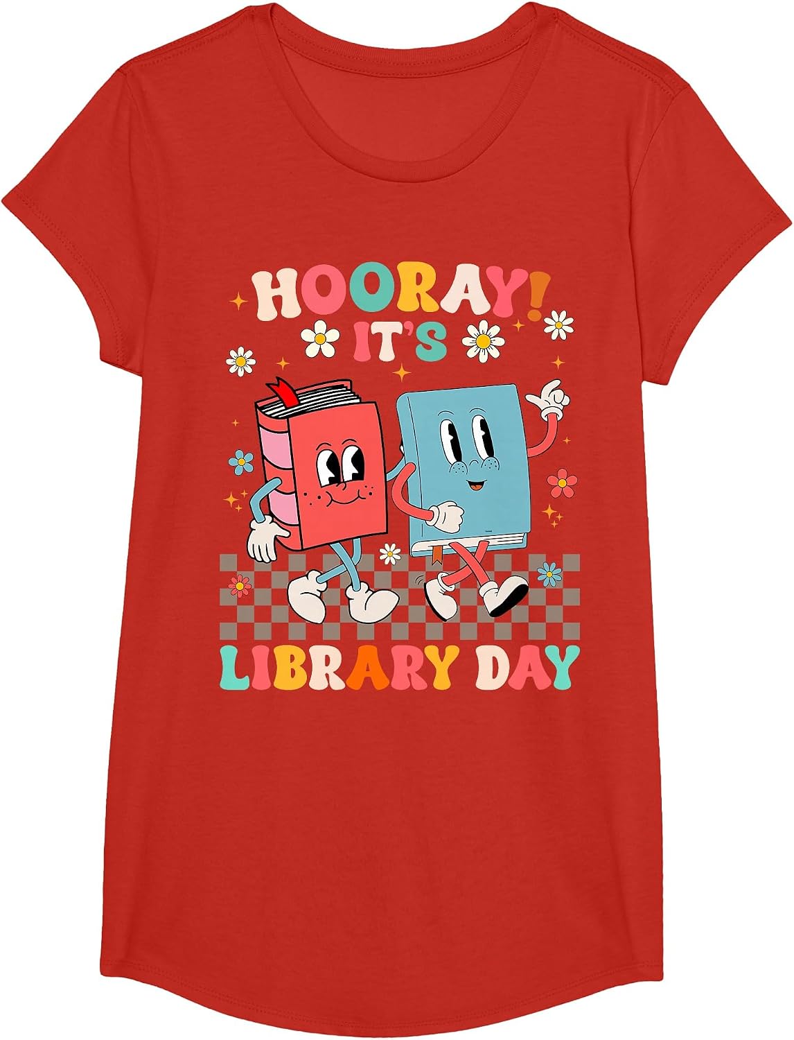 Reading Book Lover School Librarian Hooray It's Library Day T-Shirt - Girls Red