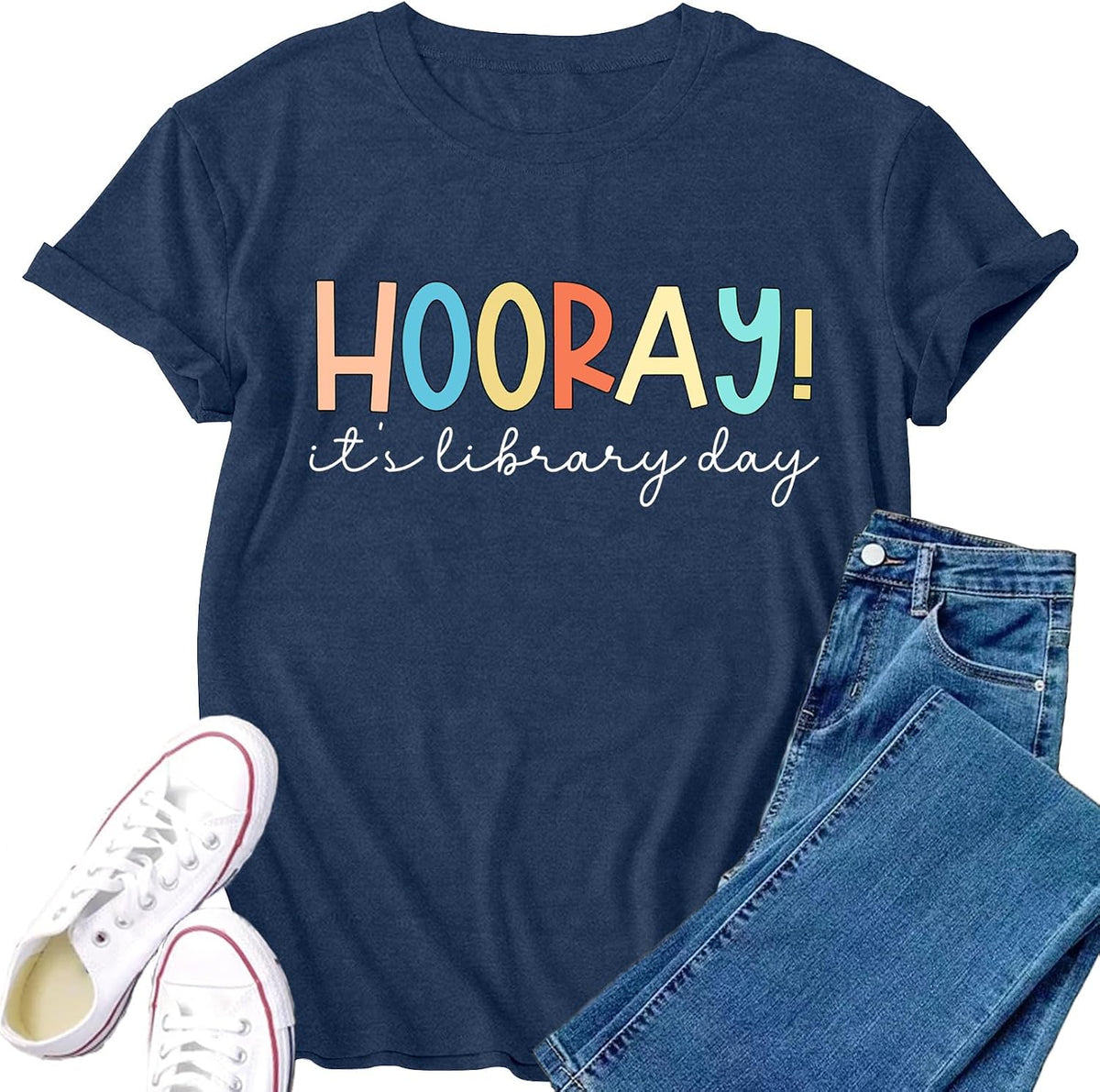 Library Shirt for Women Librarian Shirts Hooray It Library Day Tee Tops - Blue