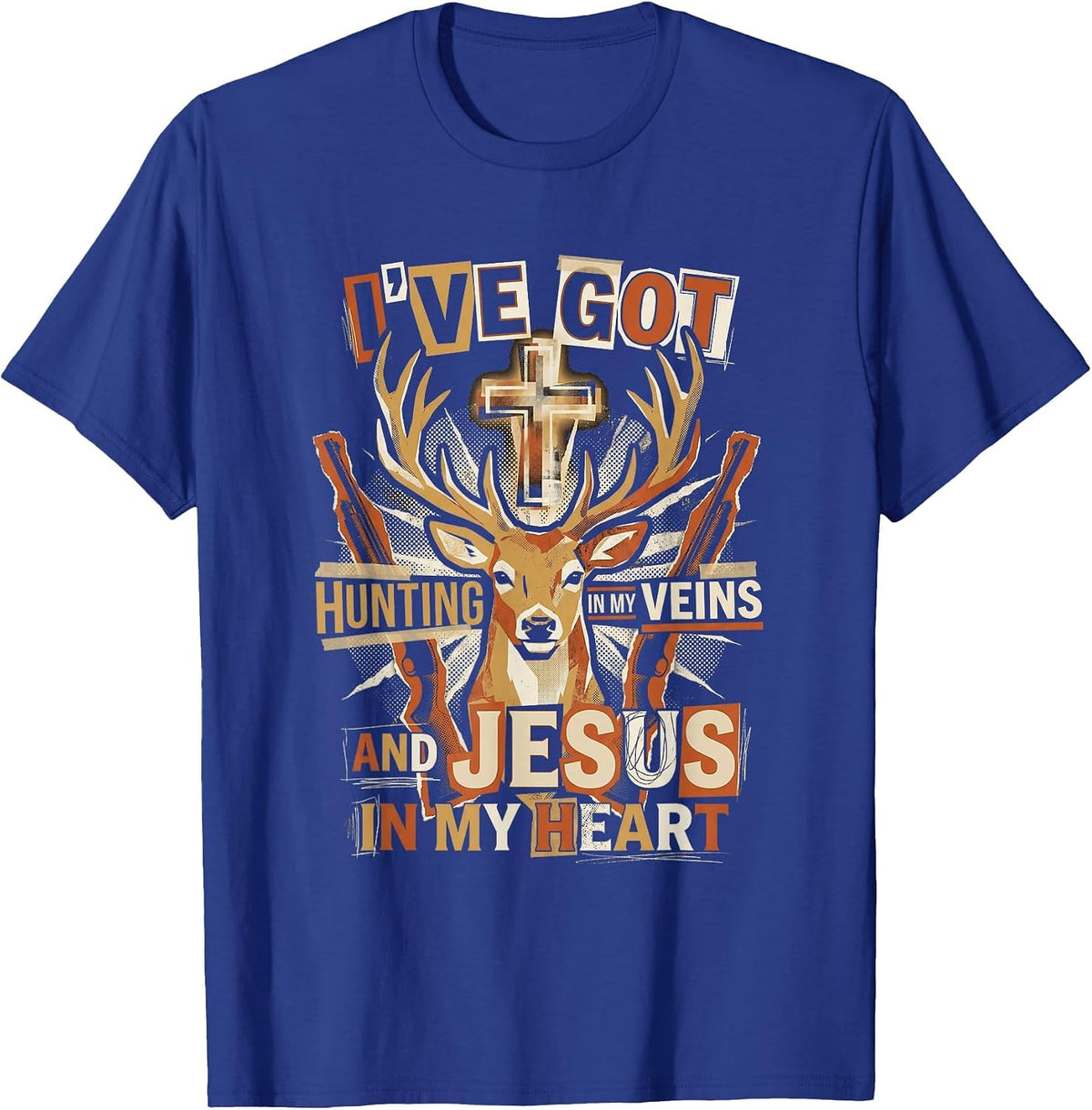 in Heart Christian Deer Hunter T-Shirt - Royal Blue