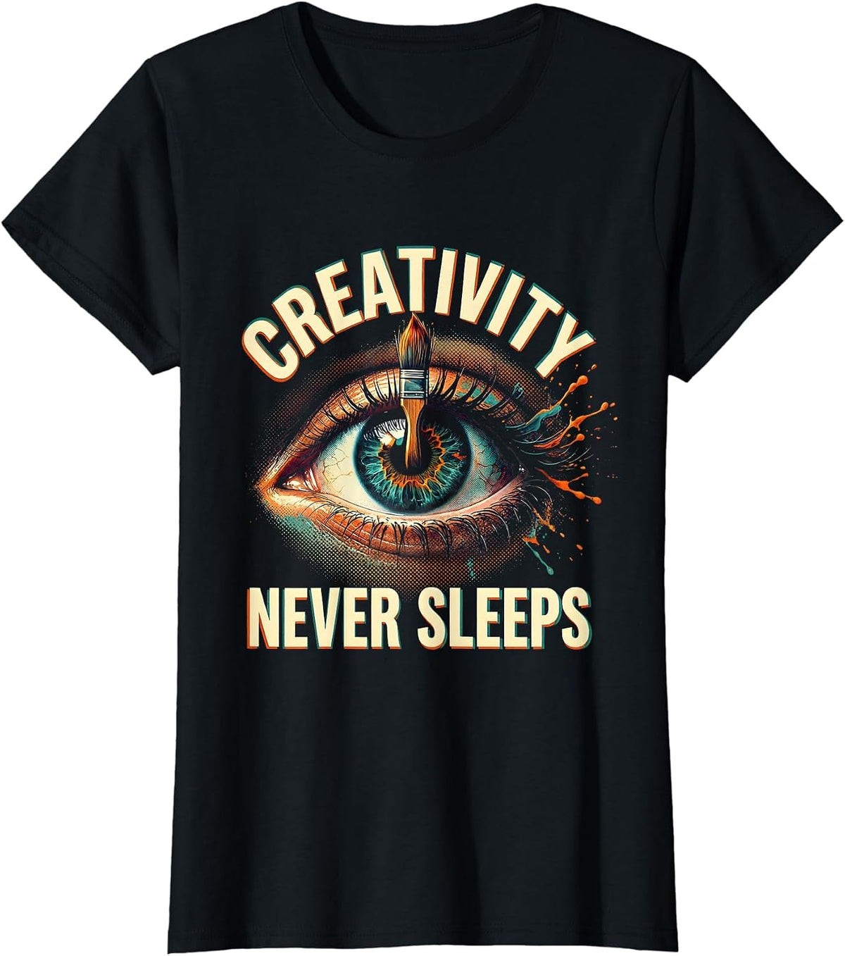 Creativity Never Sleeps Artistic Inspiration Design T-Shirt - Black