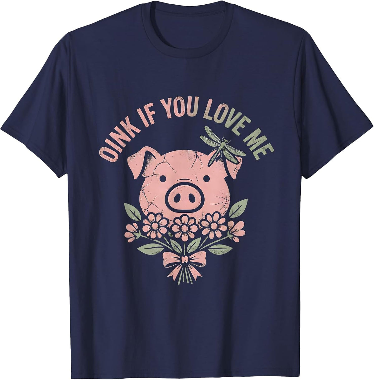 Oink If You Love Me Cute Pig Lover Design T-Shirt - Navy Blue