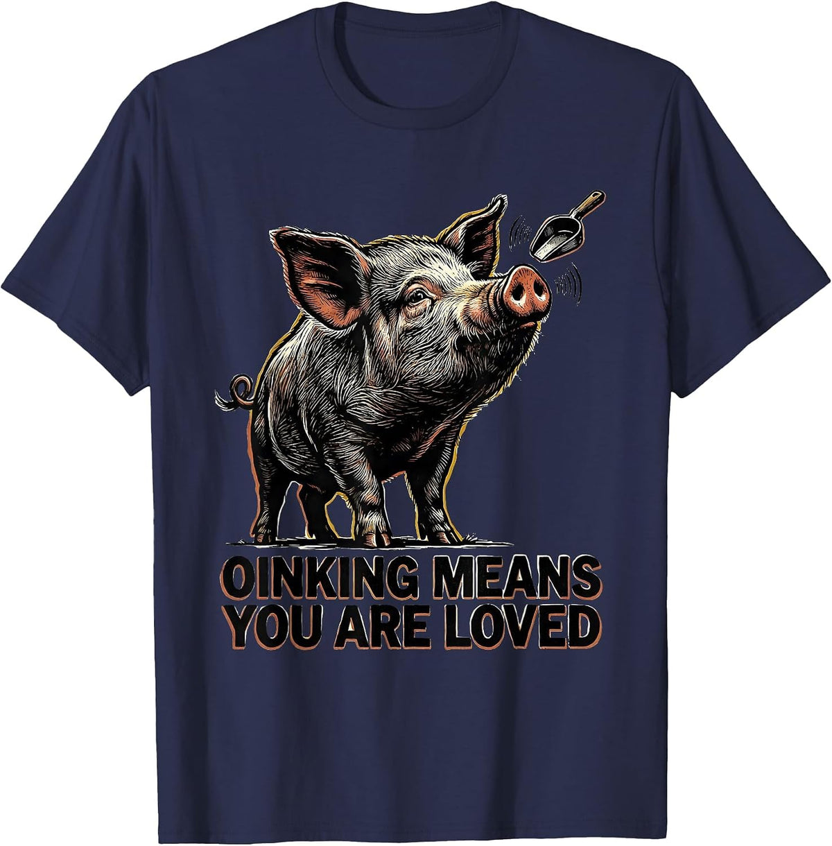 Men's Oinking Means You Are Loved Funny Pig Lover Linocut Art T-Shirt - Navy Blue