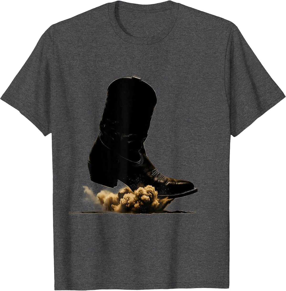 Cowboy Boot Dust Cloud Western Kick Graphic T-Shirt - Dark Heather Grey