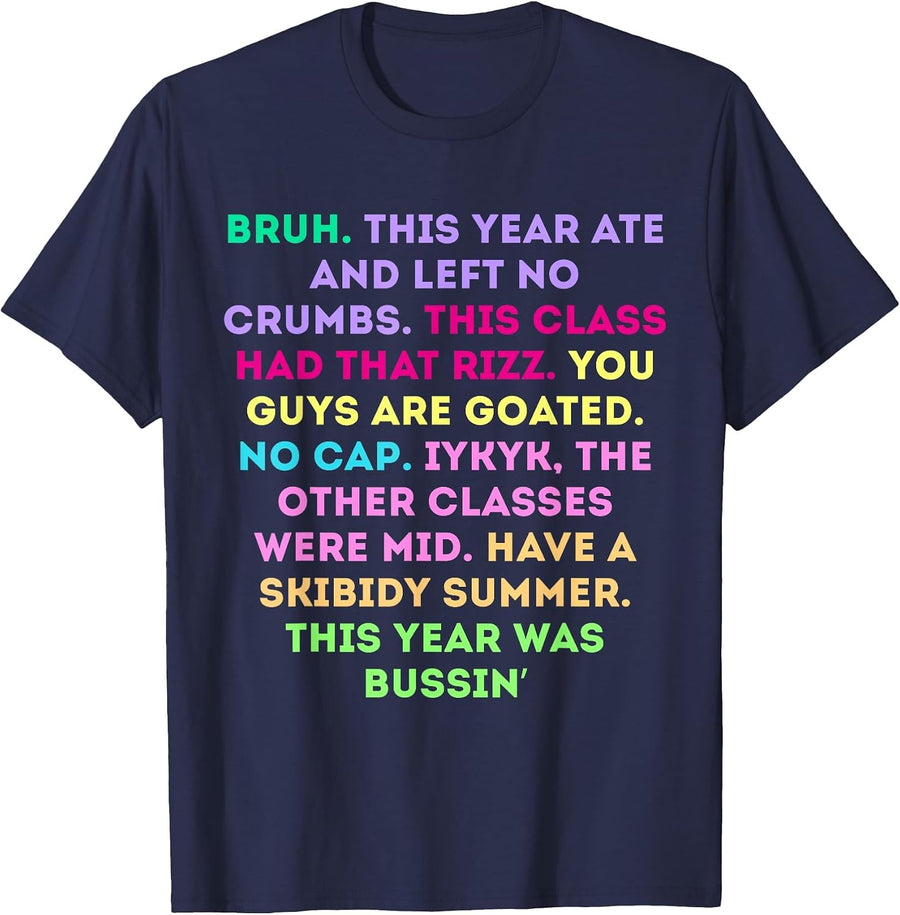 Funny 2025 Gen A Slang Last Day of School Teachers T-Shirt - Navy Blue
