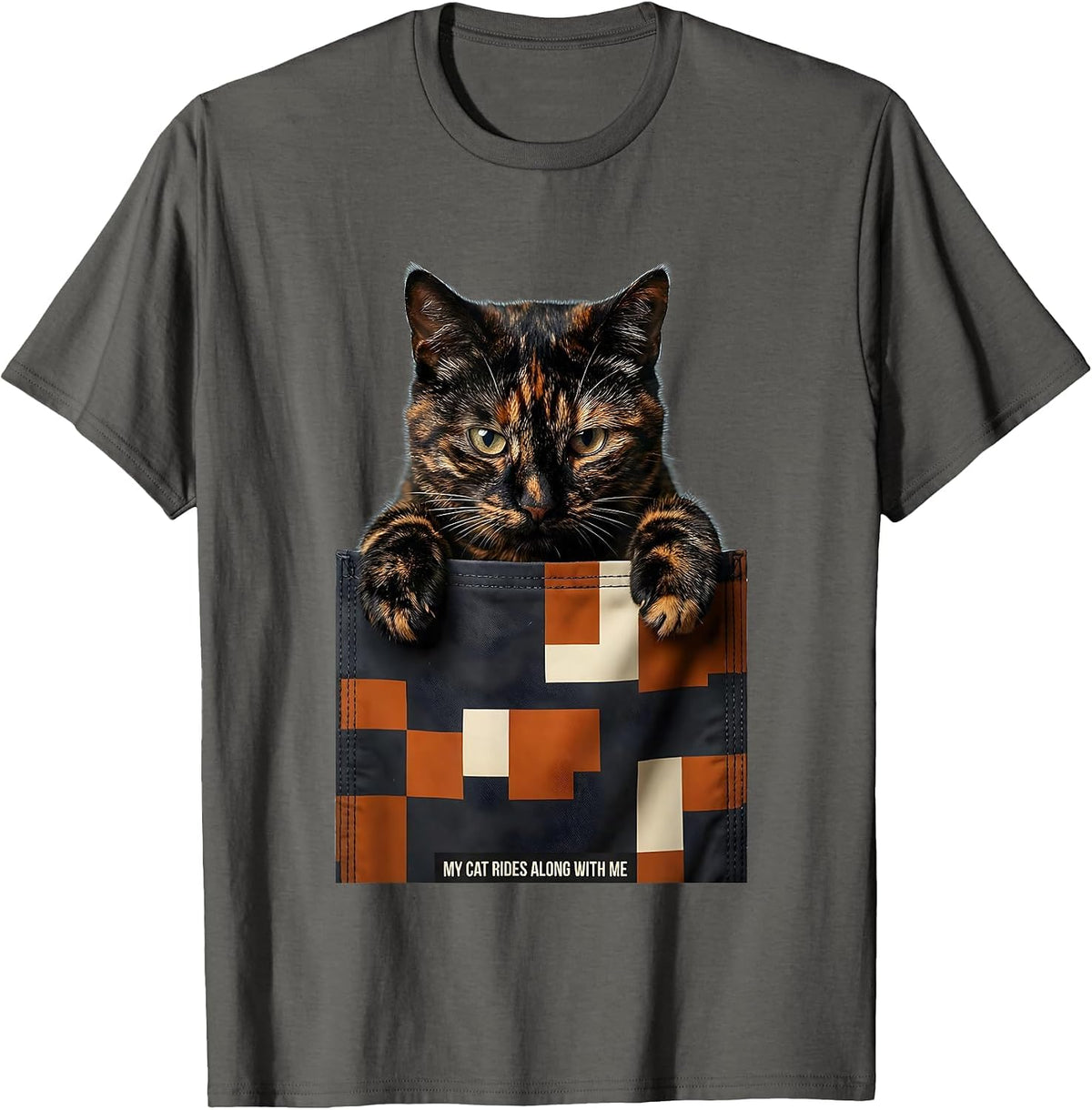 Men's My Cat Rides Along With Me Playful Pet Lover Gift T-Shirt - Asphalt Grey