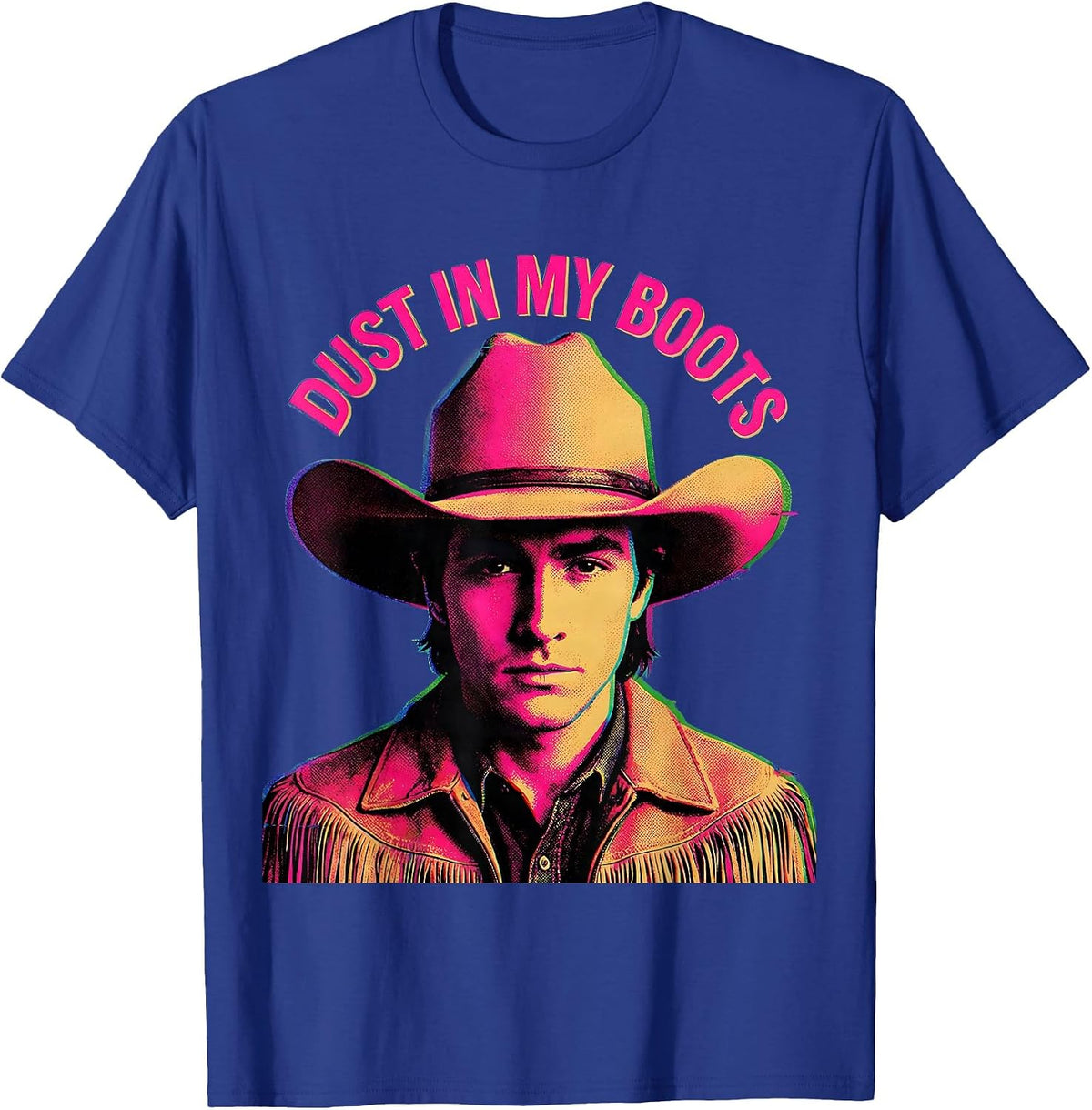 Dust In My Boots White Cowgirl Western Design T-Shirt - Royal Blue