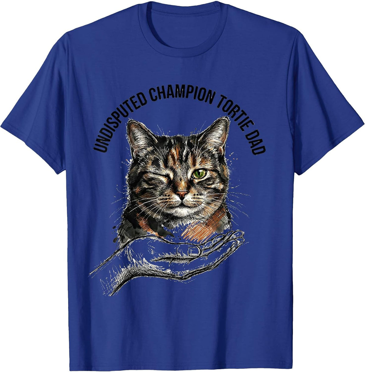Men's Undisputed Champion Tortie Dad Hand-Sketched Tortie Cat T-Shirt - Royal Blue