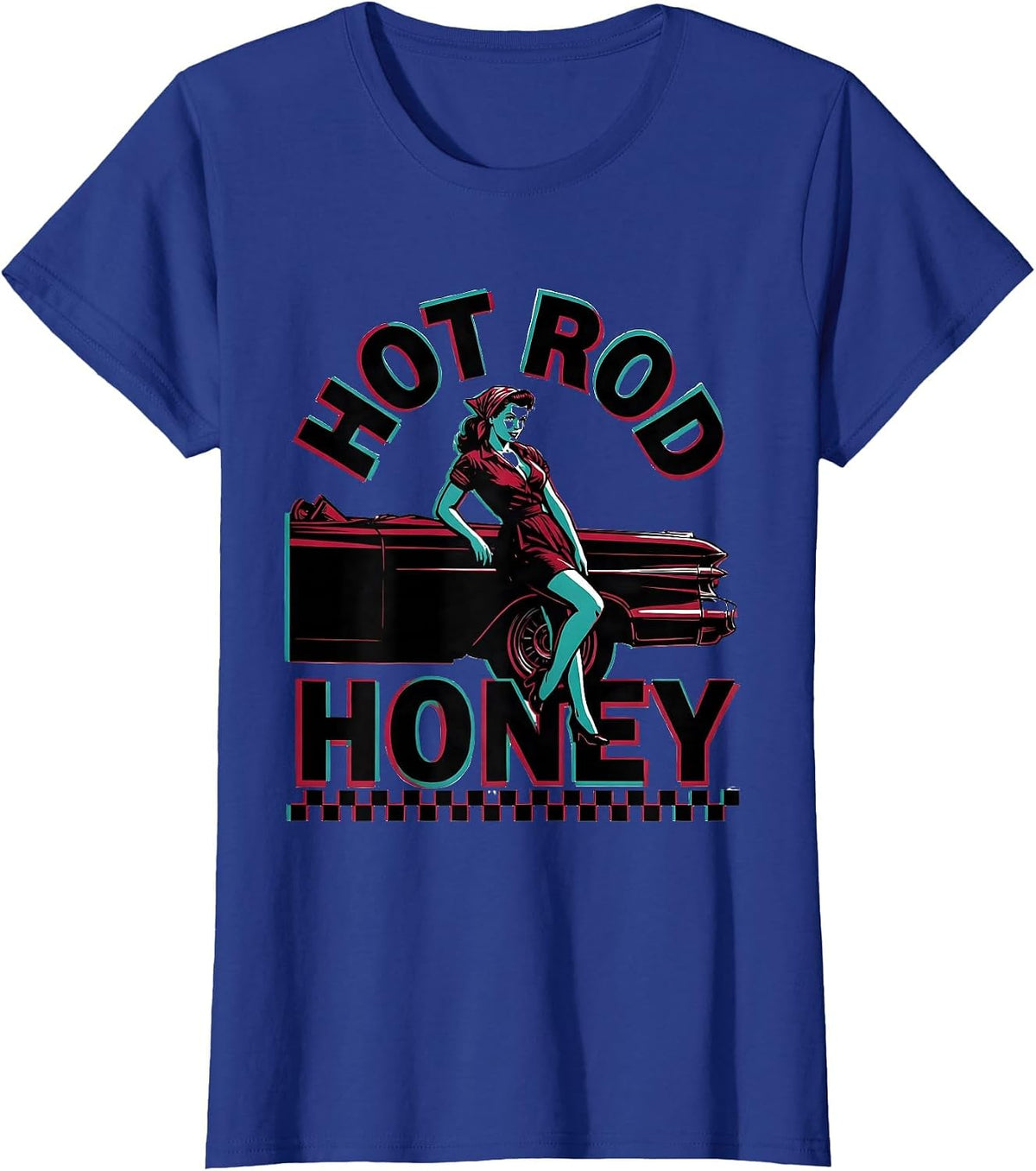Women's Hot Rod Honey Retro 1950s Sock Hop Rockabilly Party Costume T-Shirt - Royal Blue
