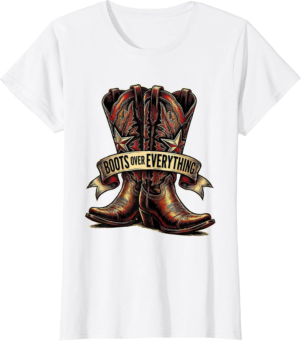 Women's Boots Over Everything Cowgirl Graphic Design T-Shirt - White