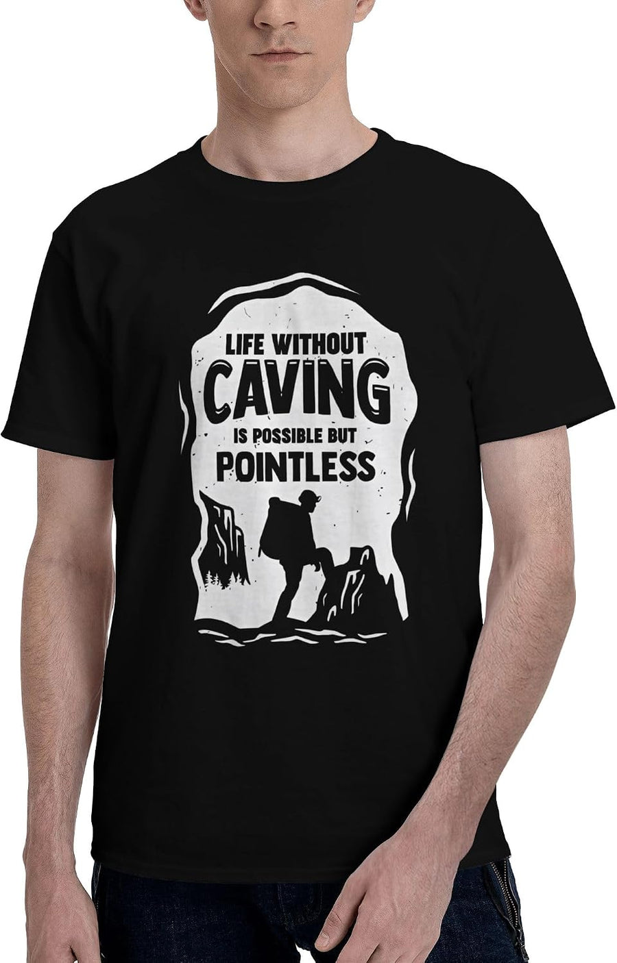 Men's T-Shirt,Caving Spelunking Potholing Caver,Athletic Top Moisture Wicking Short Sleeved Tee - As Pictured