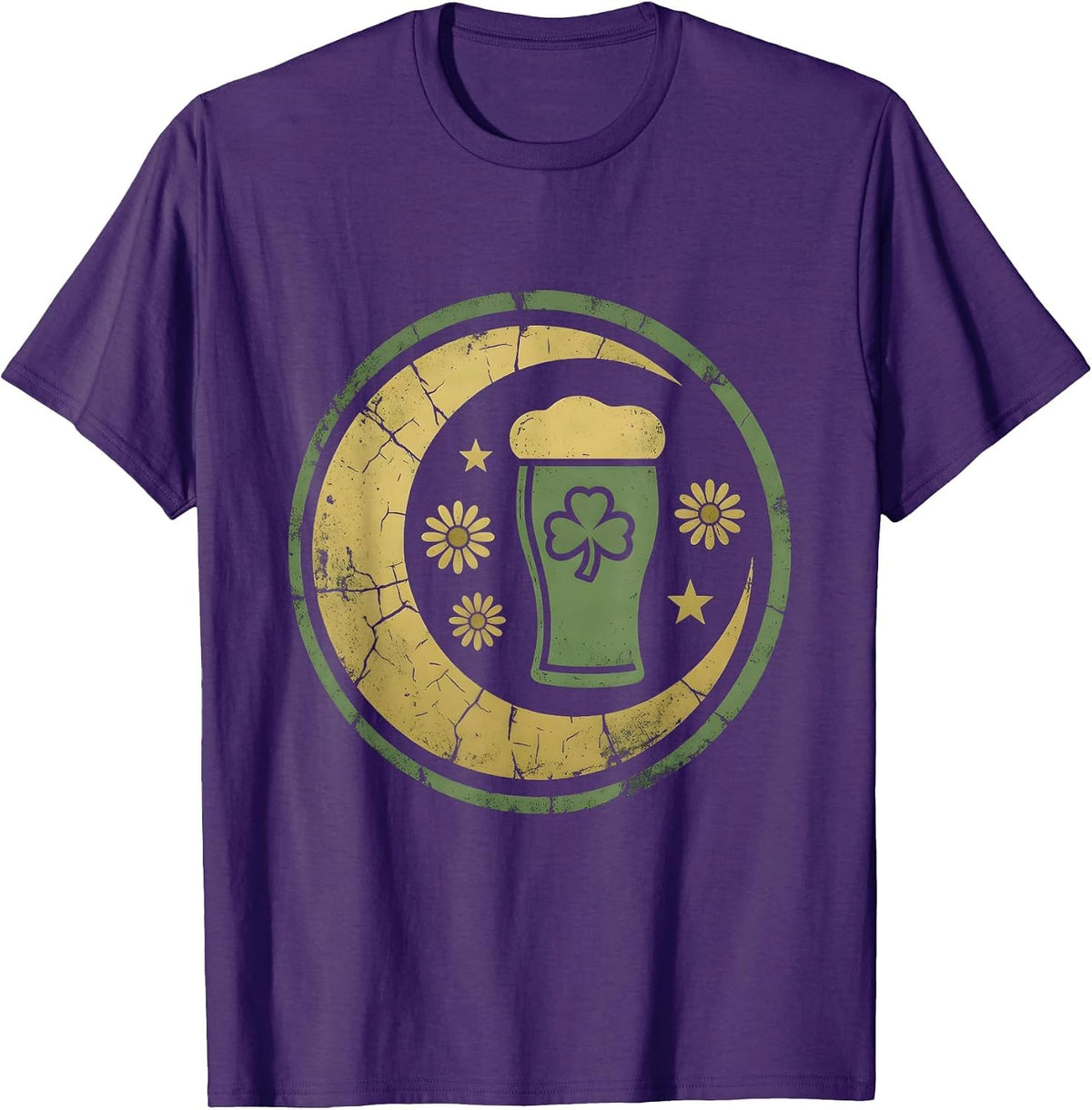 St Patricks Day Beer Sipping Shamrock Foam Art T-Shirt - Purple