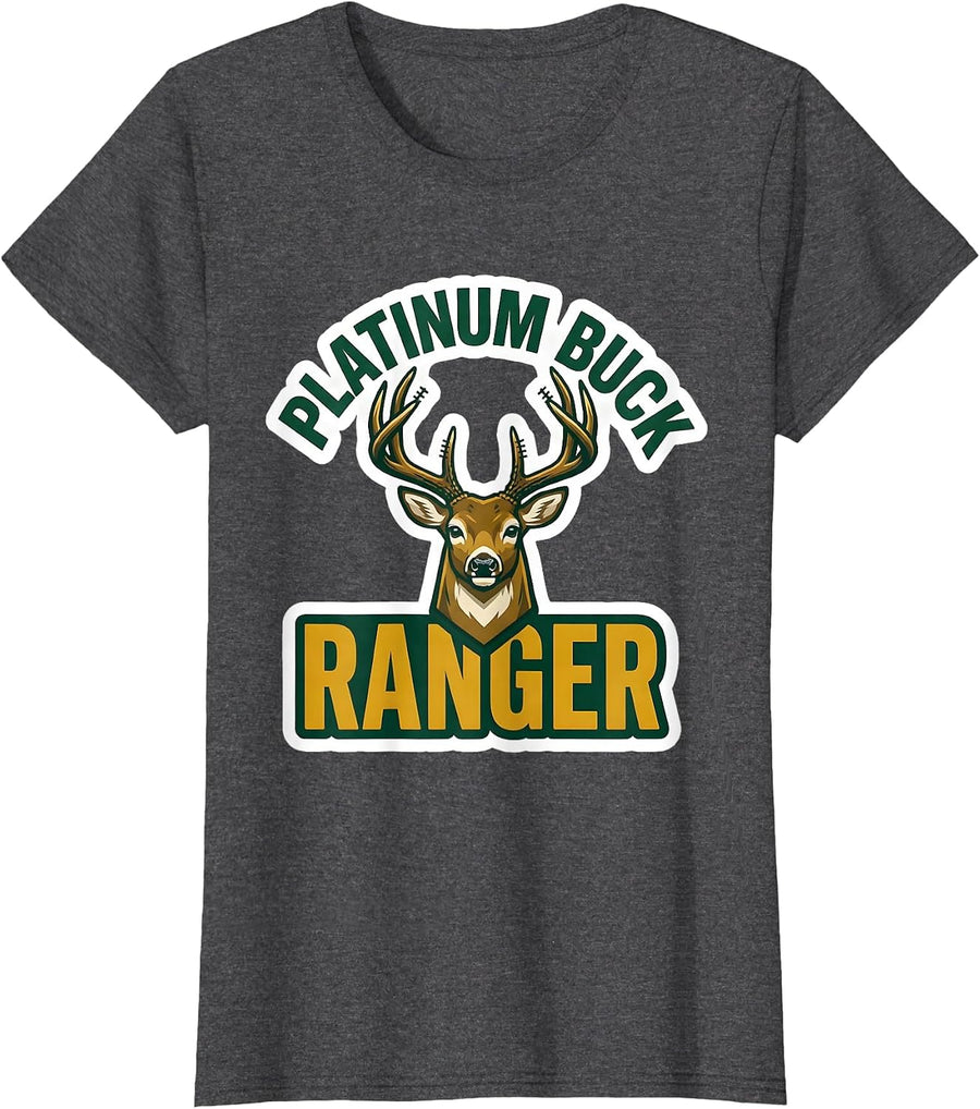 Women's Platinum Buck Ranger Funny Deer Hunting Camo Dad Humor T-Shirt - Dark Heather Grey
