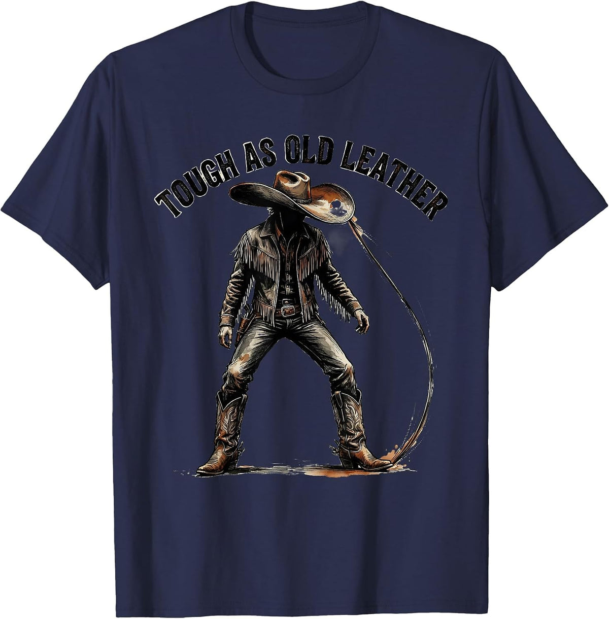 Men's Tough as Old Leather Cowgirl Graphic Design T-Shirt - Navy Blue