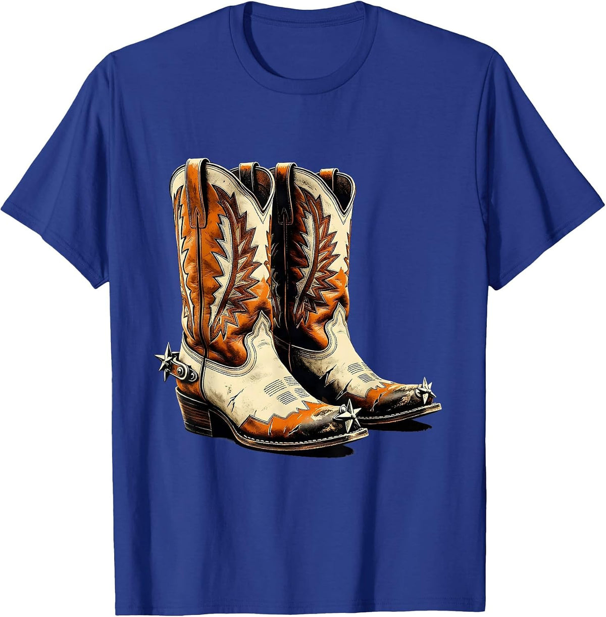 Men's Worn Cowboy Boots With Spurs Graphic T-Shirt - Royal Blue