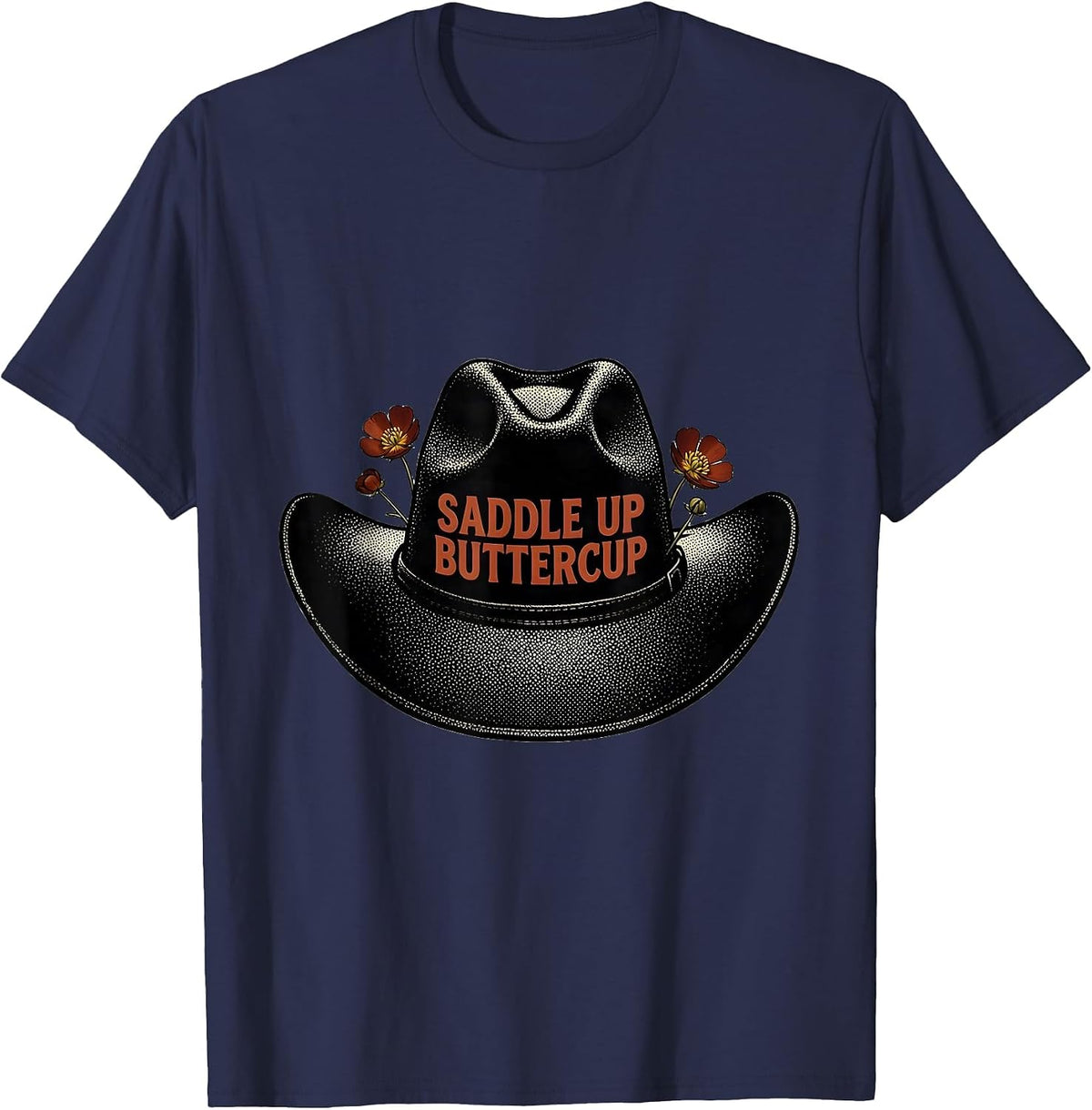 Men's Saddle Up Buttercup Cowgirl Western Design T-Shirt - Navy Blue