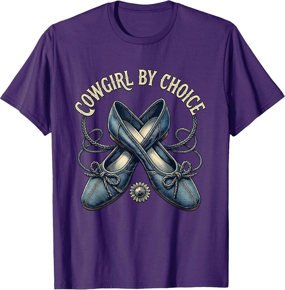 Cowgirl By Choice Denim Western Design T-Shirt - Purple