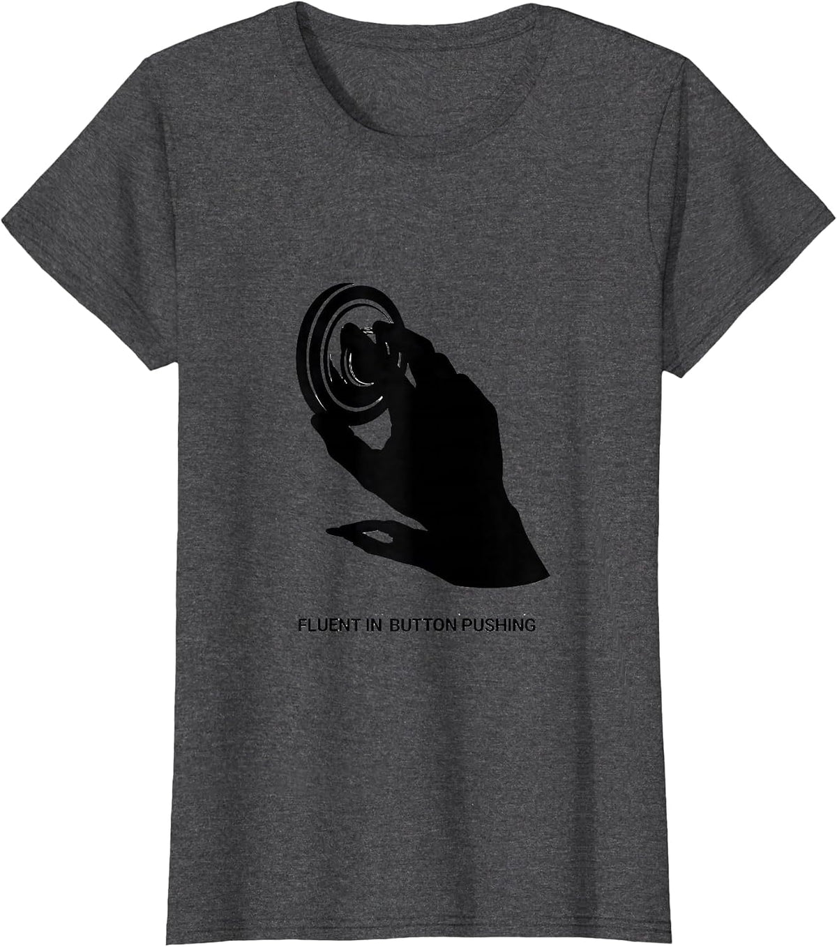 Women's Fluent In Button Pushing Funny Speech Therapy AAC Awareness T-Shirt - Dark Heather Grey