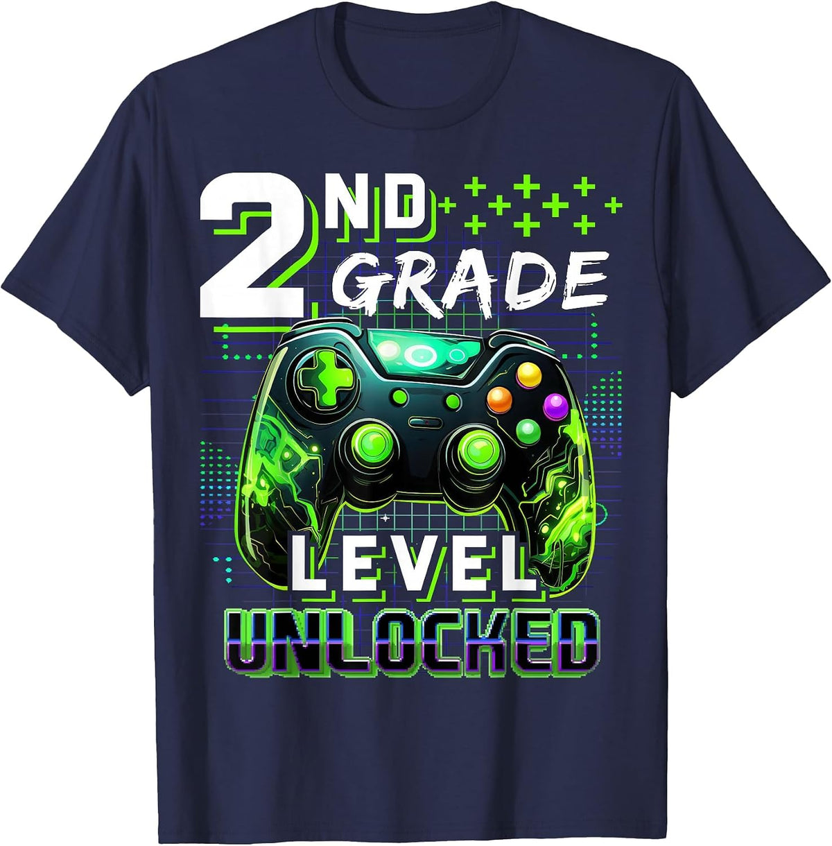 Back to School 2nd Grade Boys Gamer First Day School Level T-Shirt - Navy Blue