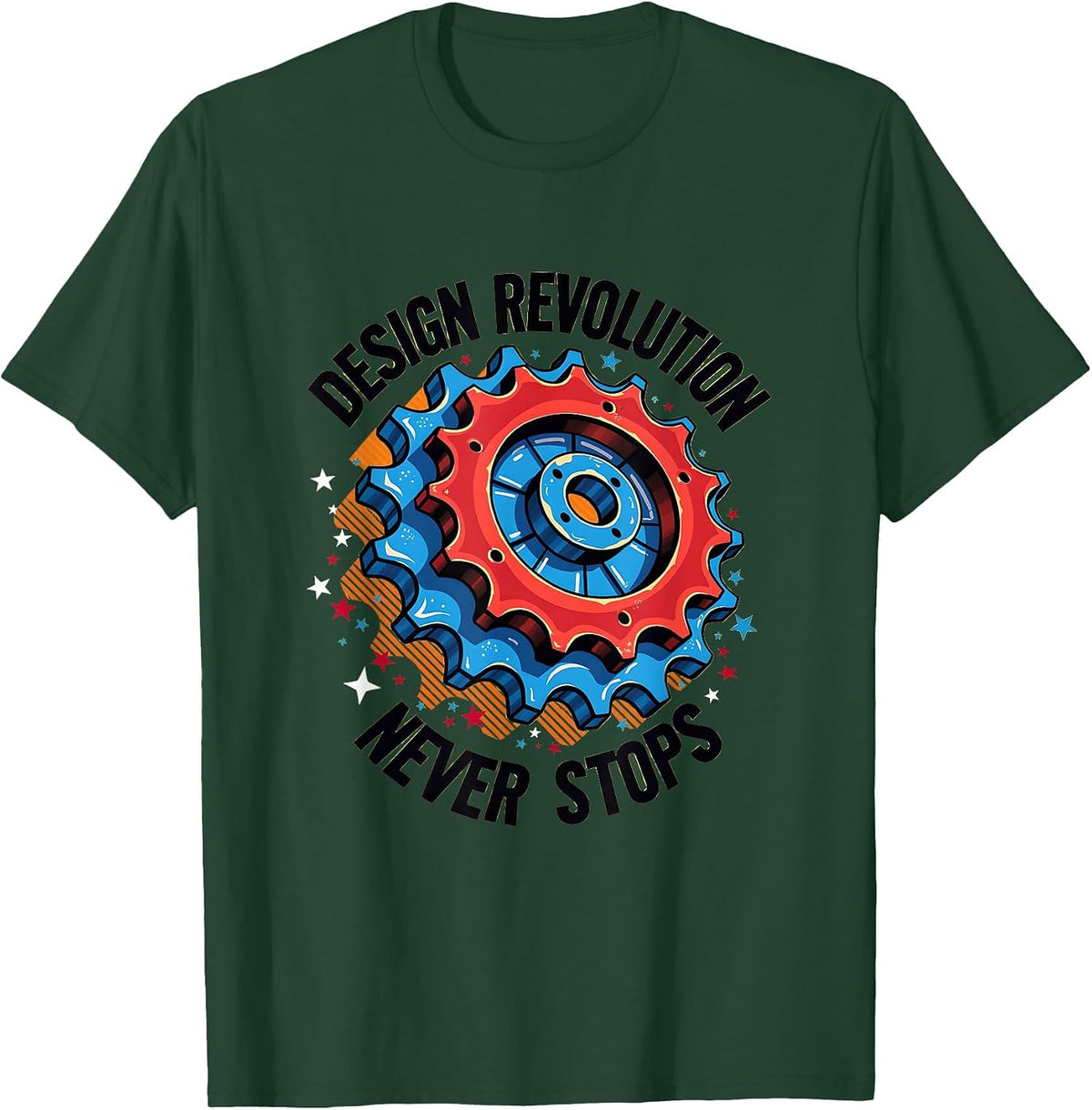 Design Revolution Never Stops Graphic T-Shirt - Dark Green