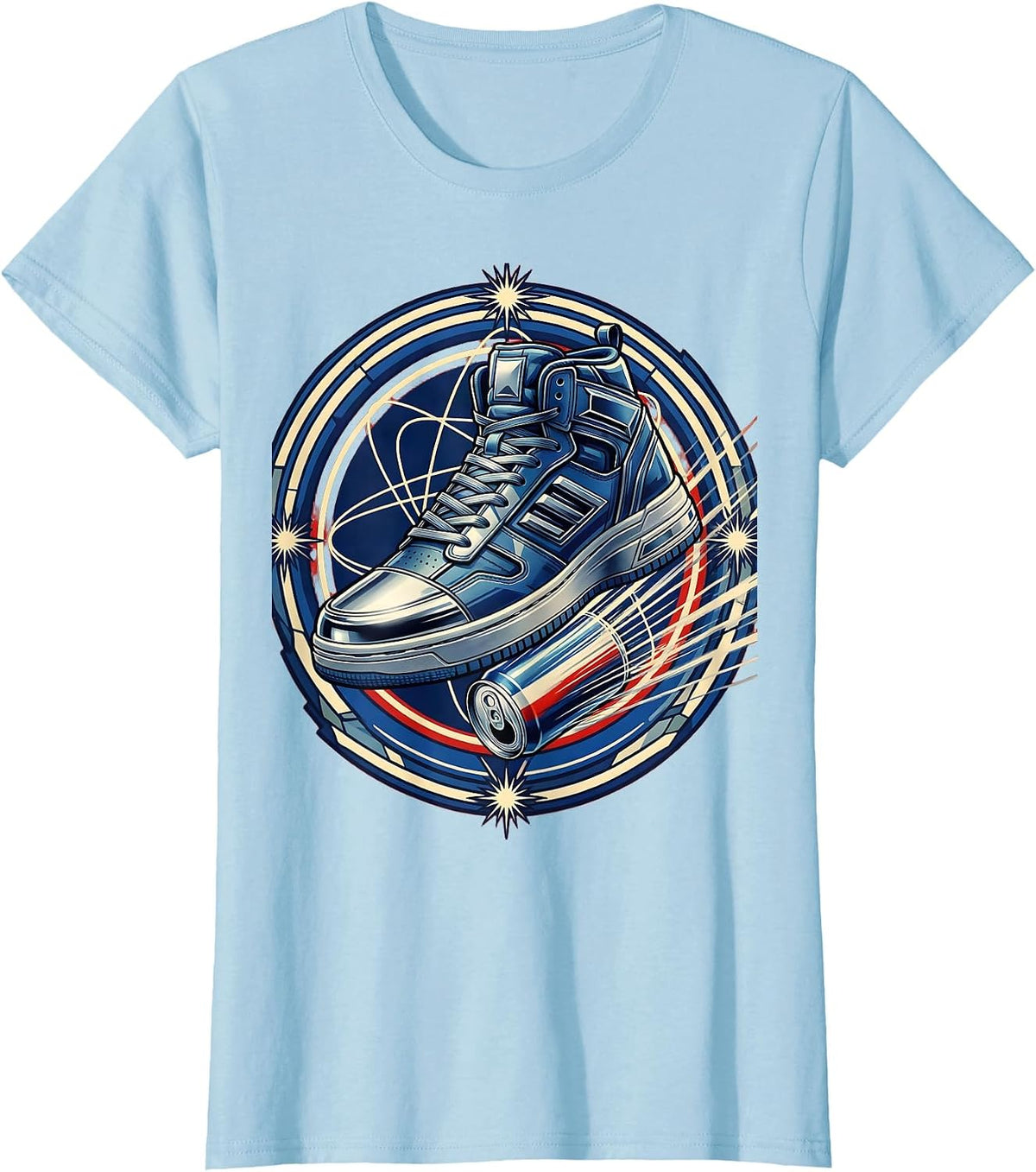 Retro 80s Street Style Ripped Jeans High-Tops T-Shirt - Baby Blue