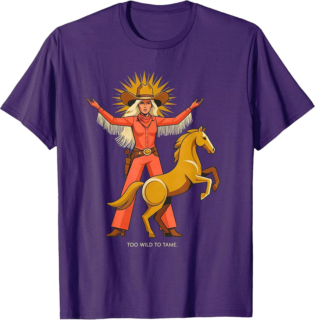 Too Wild To Tame Western Cowgirl Design T-Shirt - Purple