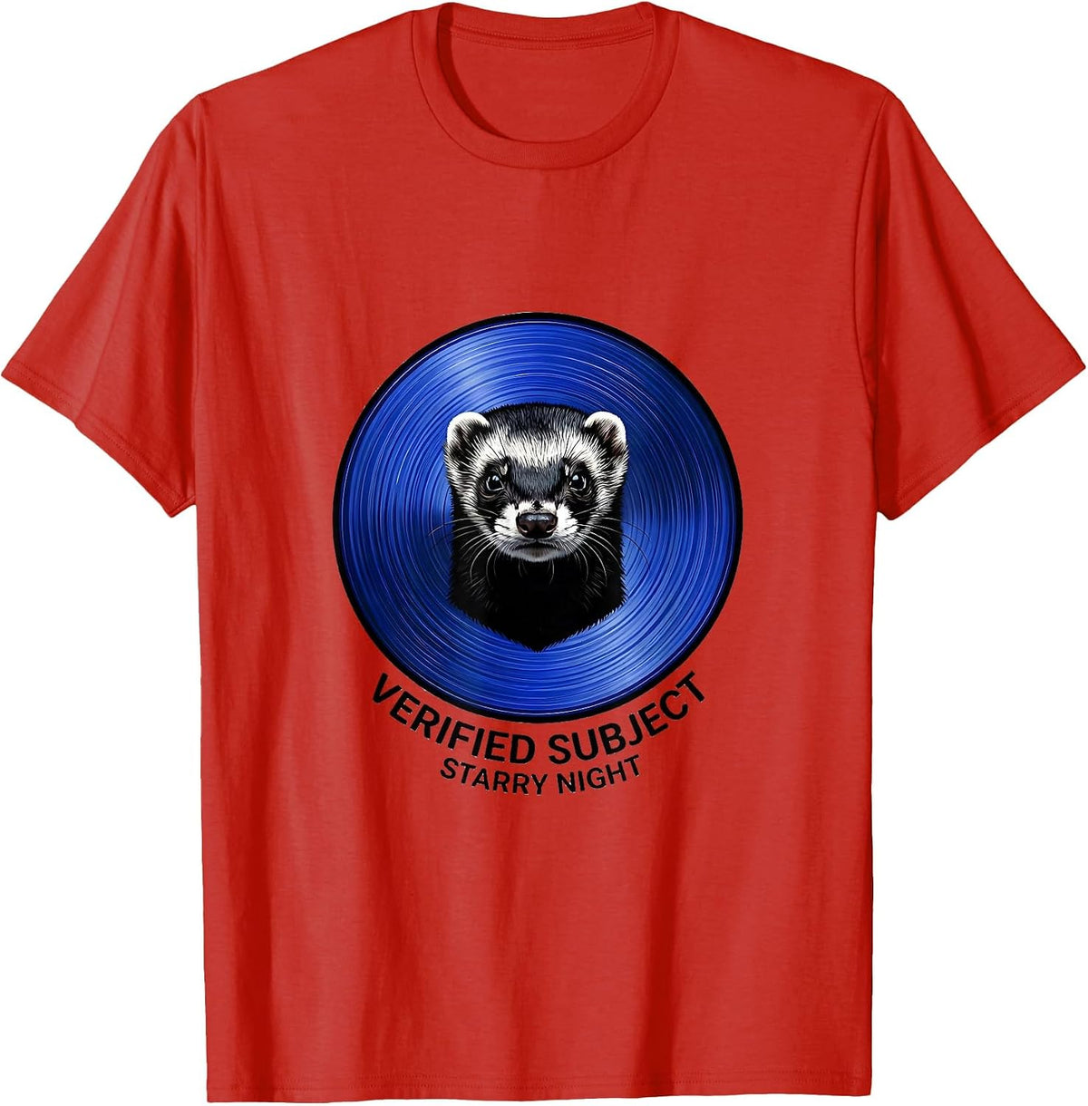 Men's Verified Subject Starry Night Ferret Van Gogh Animal Lover T-Shirt - Red