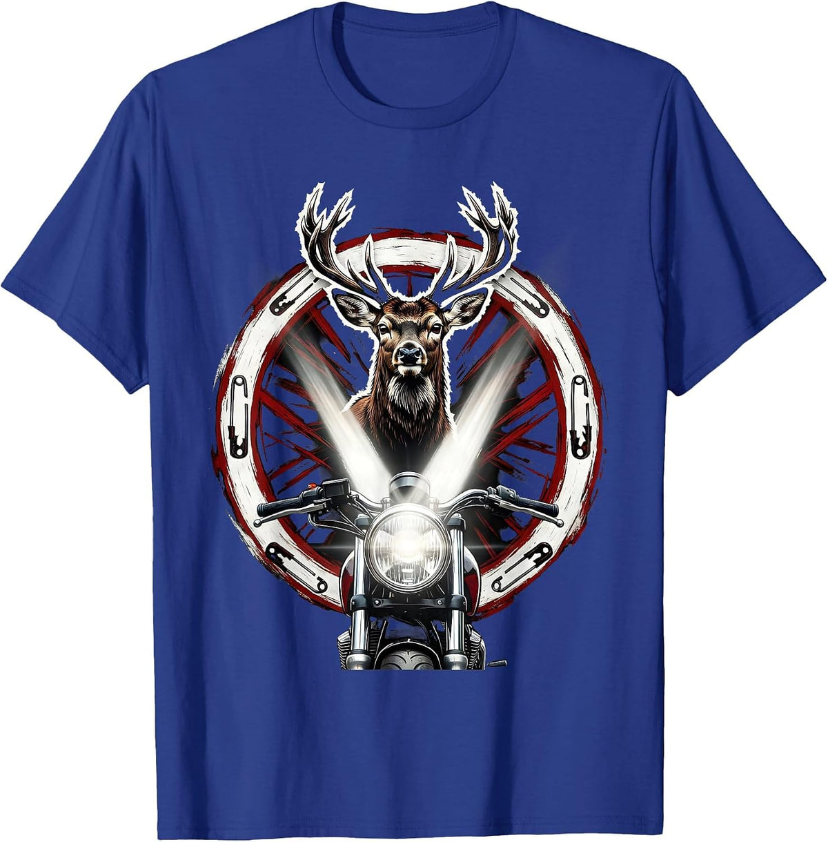 Men's Motorcycle Headlight Deer Encounter Graphic T-Shirt - Royal Blue