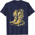 Cowgirl Boots Daisy Chain 90s Country Floral Art T-Shirt - Navy Blue